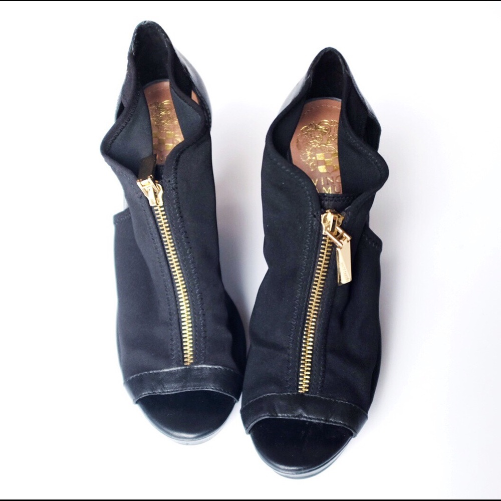 Vince Camuto Black Peep Toe Wedges with Zipper